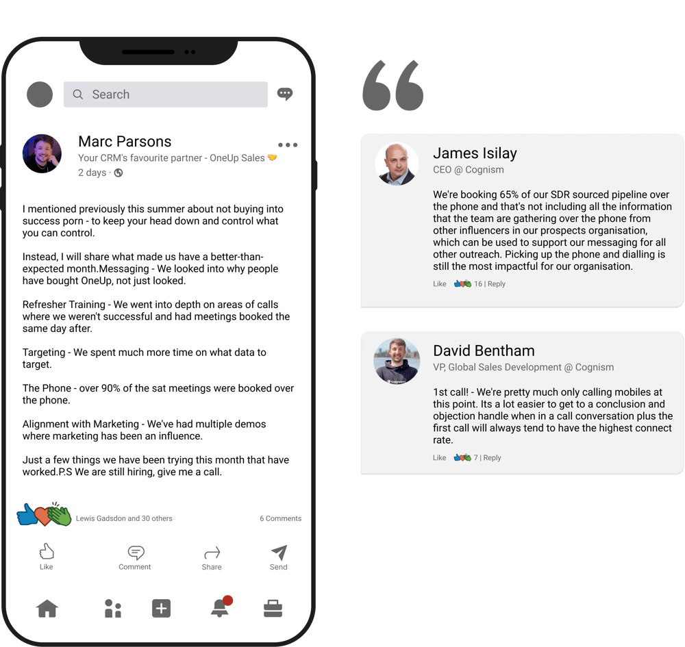 Graphic of posts from LinkedIn about using cold calling